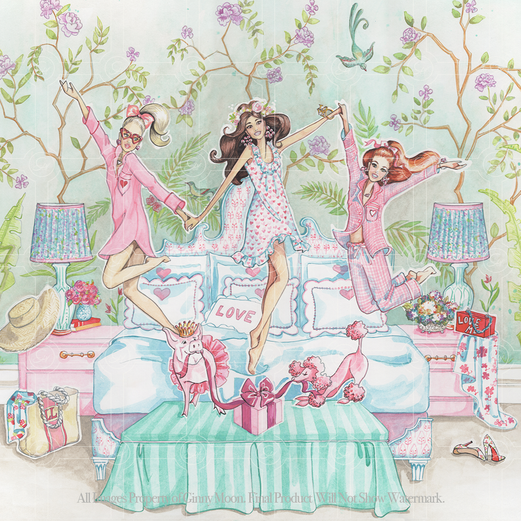 Giclee Fine Art Print, Pink Pajama Party - GinnyMoon